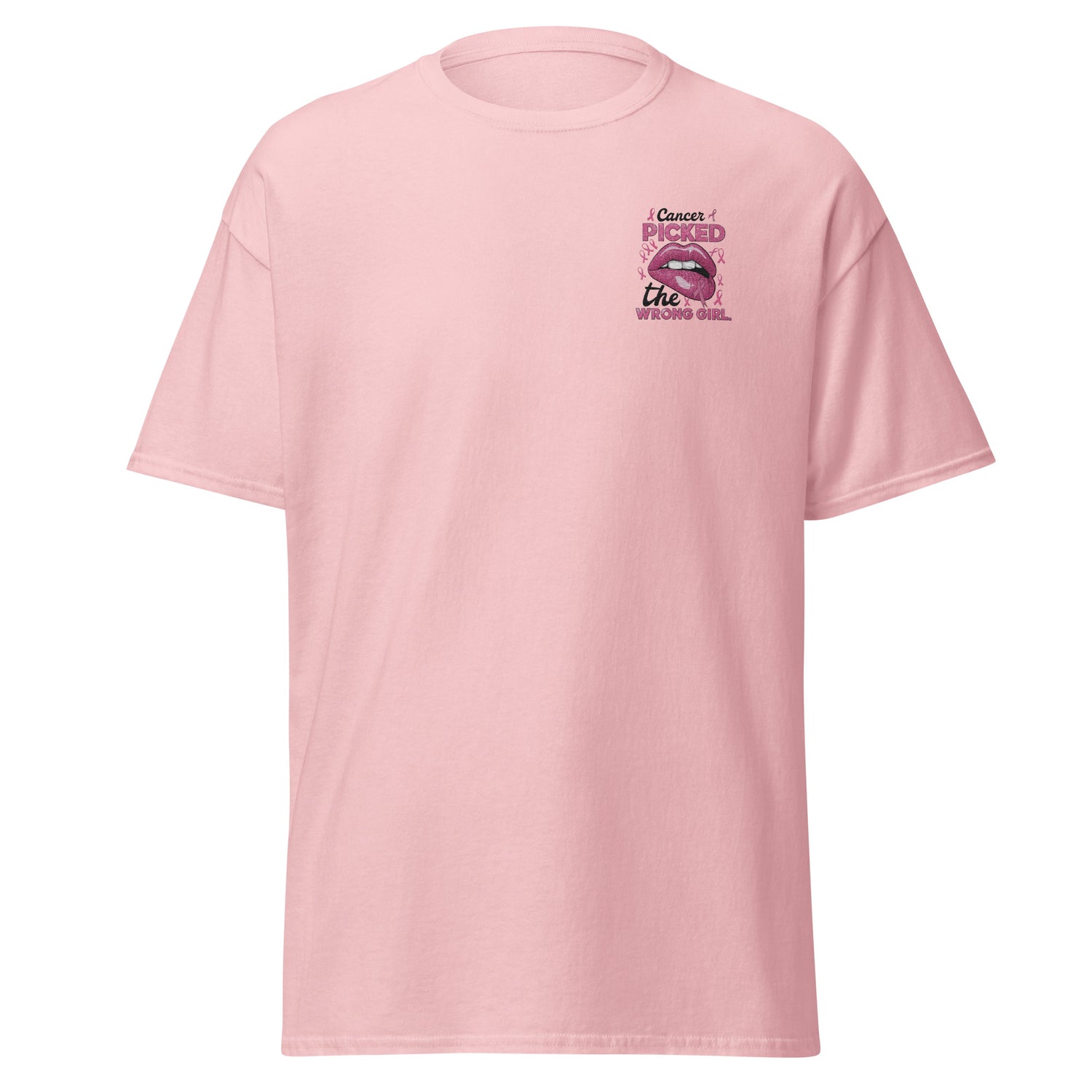 Embroidered Cancer Warrior T-shirt for women with bold message