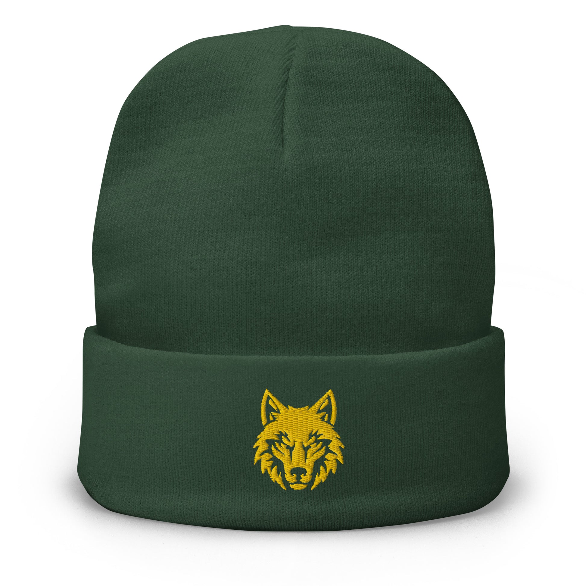 Embroidered gold wolf beanie inspired by ancient Dacian symbol