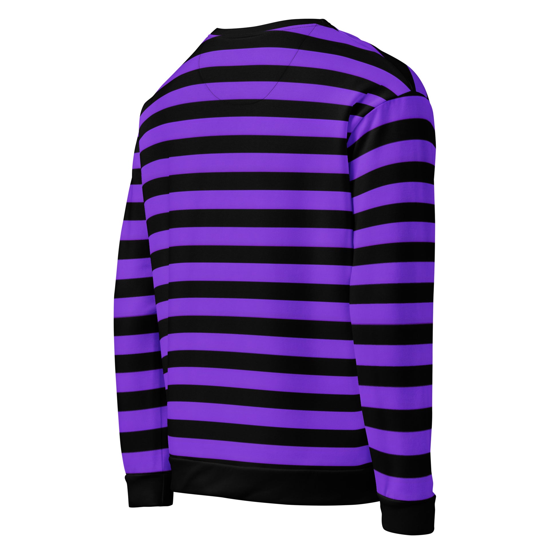 Emo style purple and black striped sweatshirt with bold horizontal stripes