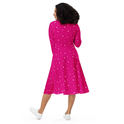 Pink and White Polka Dot Midi Dress with Sleeves | YVDdesign XS Pink and White Polka Dot Midi Dress with Sleeves | YVDdesign XS