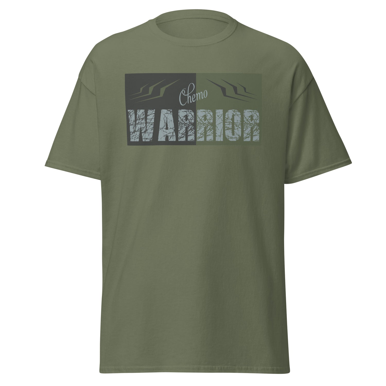 Front flat lay of Chemo Warrior T‑shirt in green for World Cancer Day awareness