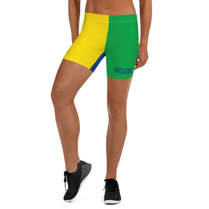 Front of women's Brazil shorts in green yellow and blue