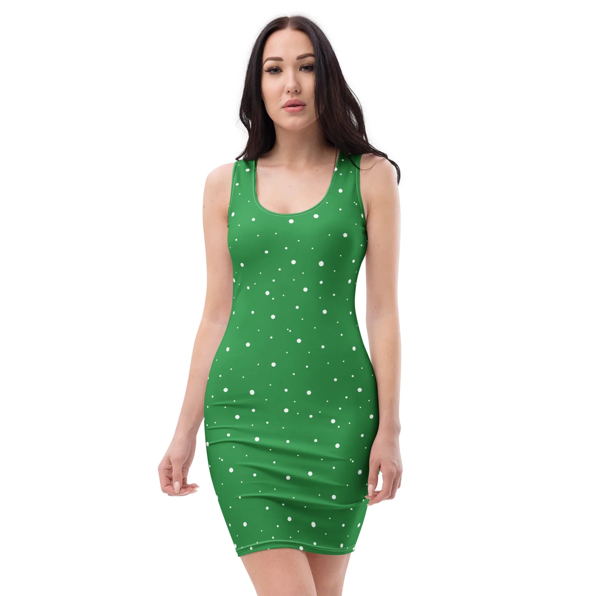 Green & White Polka Dot Sleeveless Bodycon Dress
