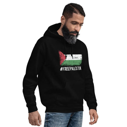 Front view of black Palestine hoodie