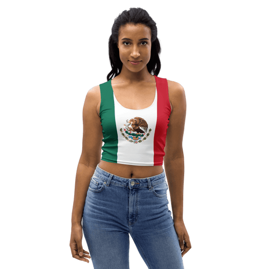 Front view of the Mexican flag crop top in green, white, and red