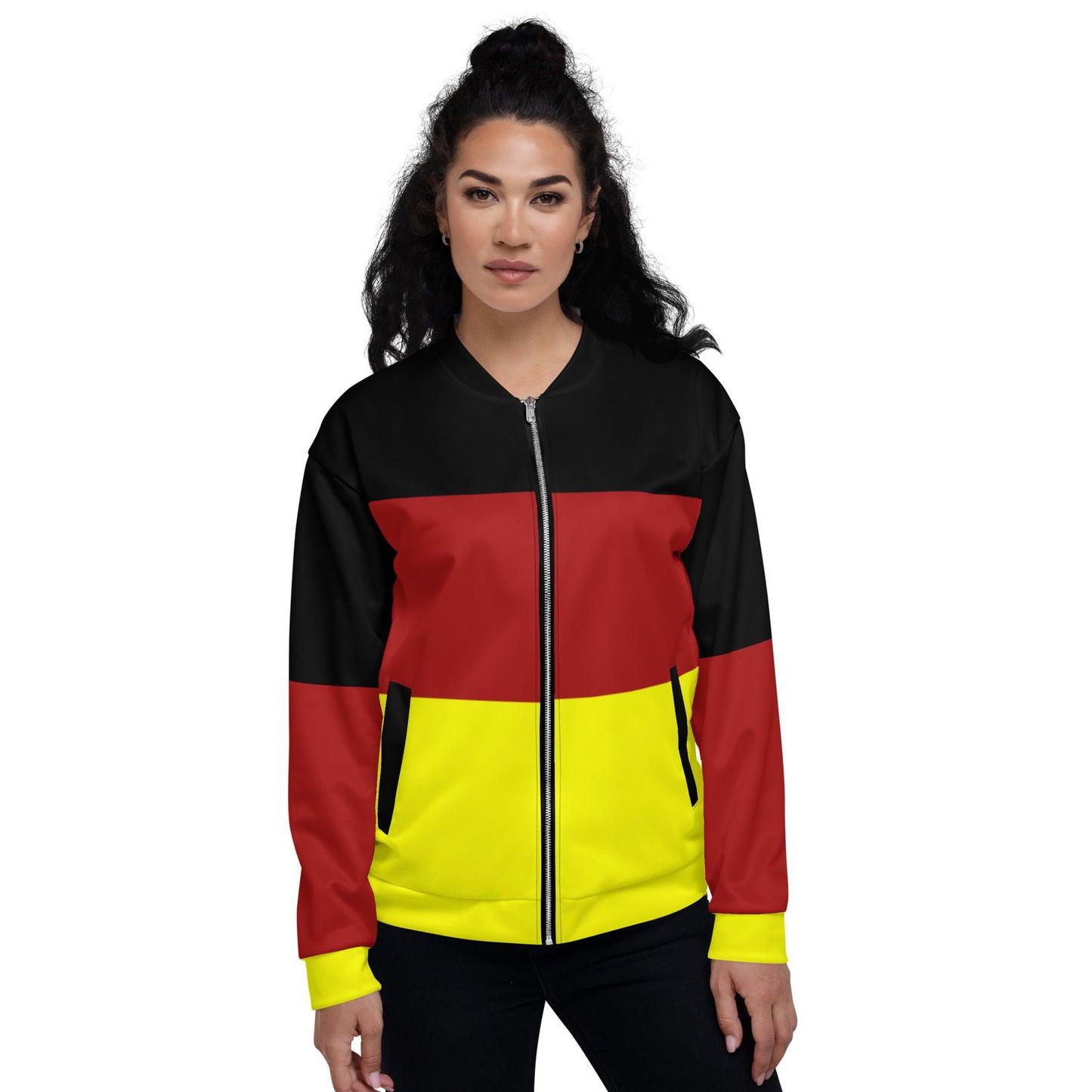 Germany flag bomber jacket for women with black red and yellow design