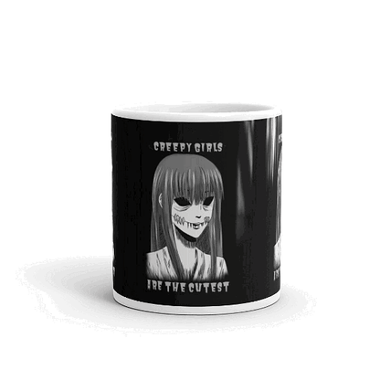 Gothic-themed black mug with eerie artwork