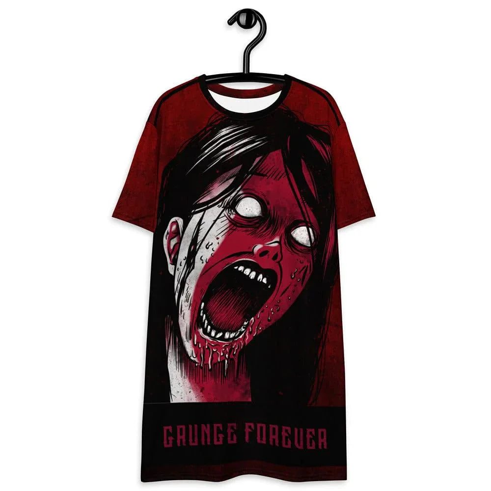 Gothic graphic dress with horror screaming girl print red and black