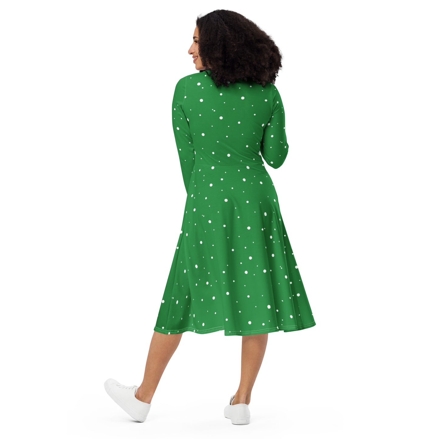 Green And White Polka Dot Dress premium knit mid-weight jersey fabric