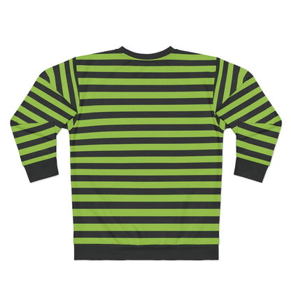 Green and black striped sweater back view