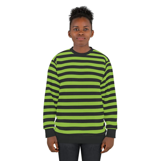 Green and black striped sweater for men and women