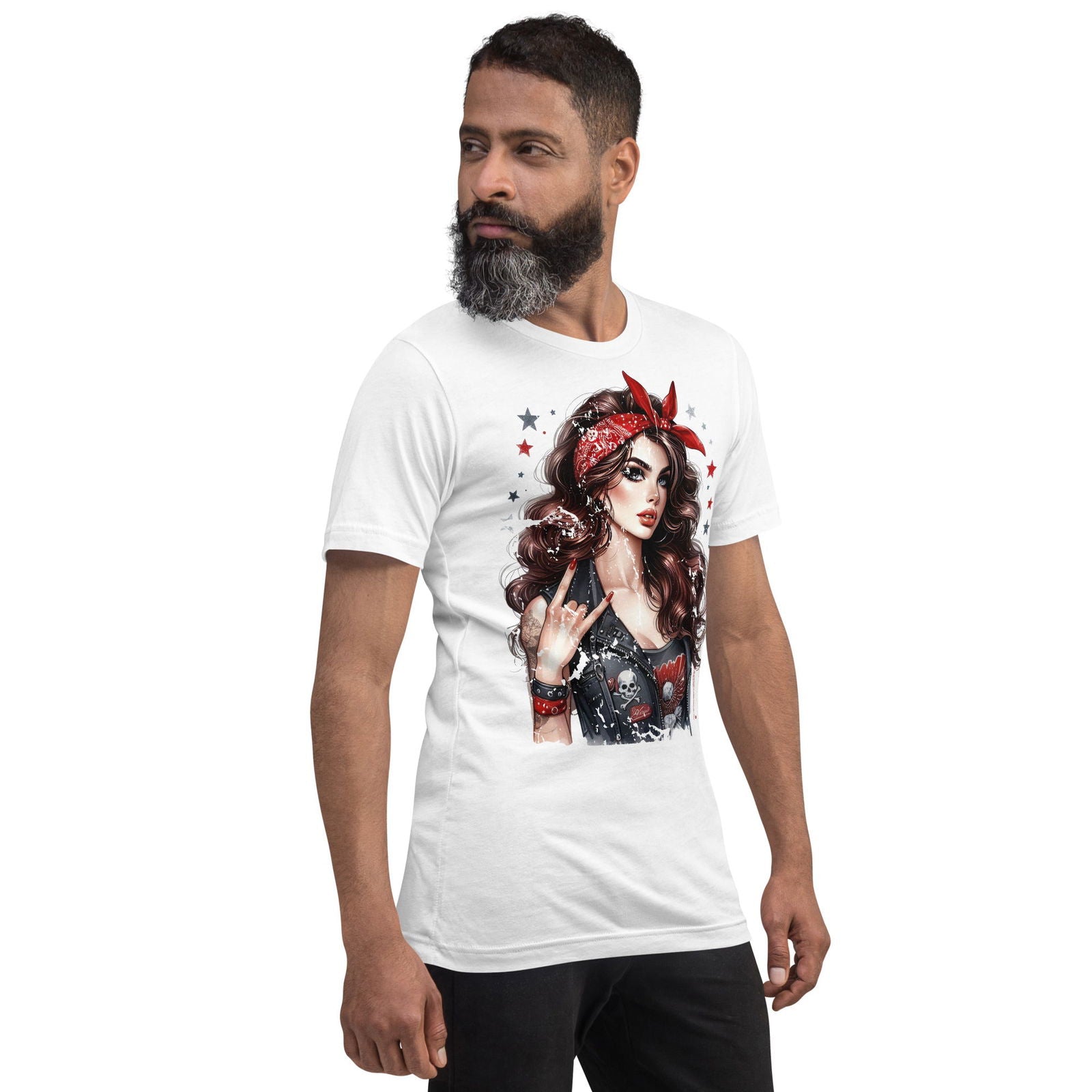 Grunge rock star pin-up graphic t-shirt print