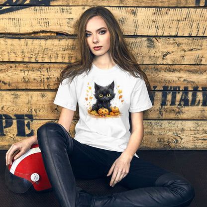 Halloween-themed retro cat shirt in 100% cotton