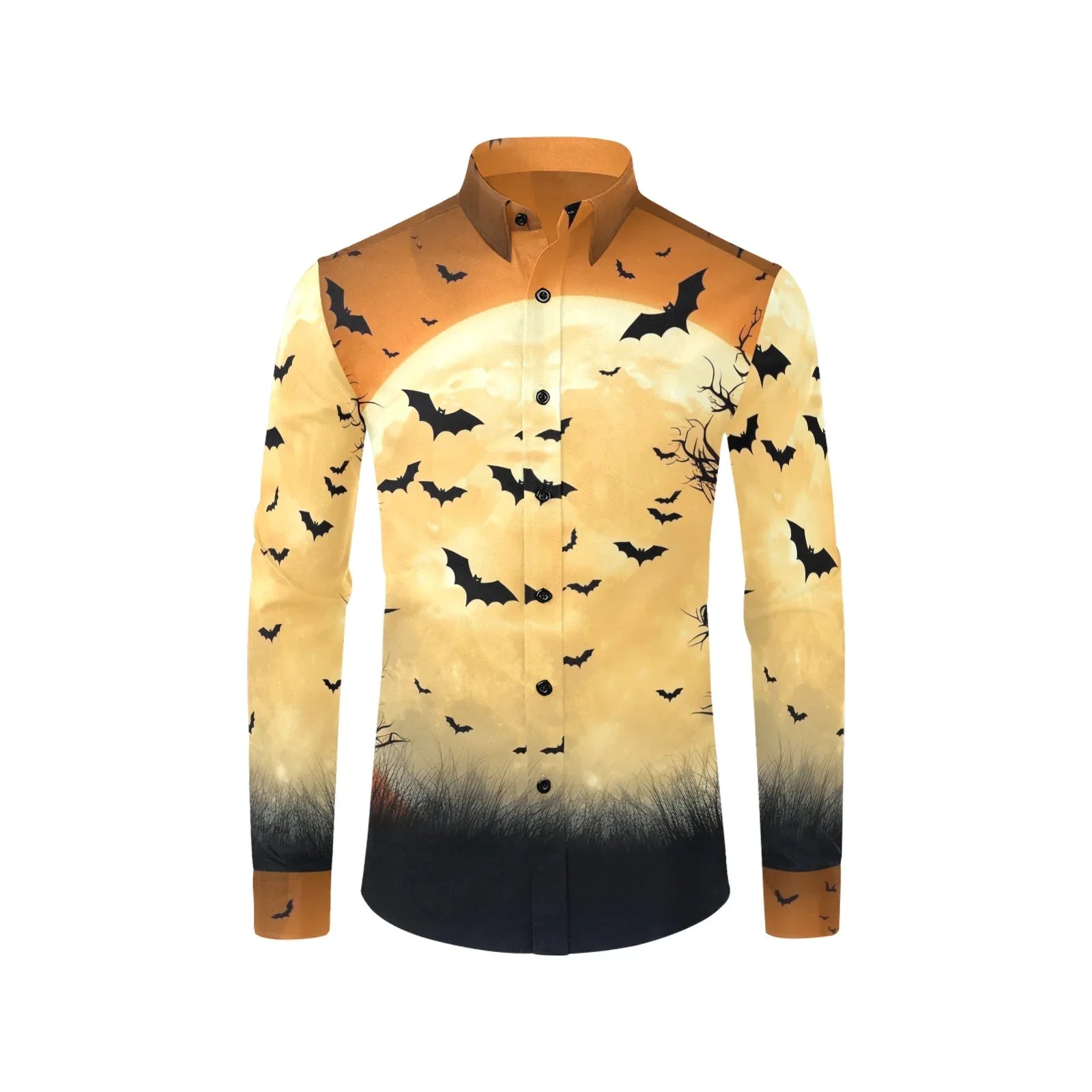Halloween Dress Shirt with Bats and Moonlight