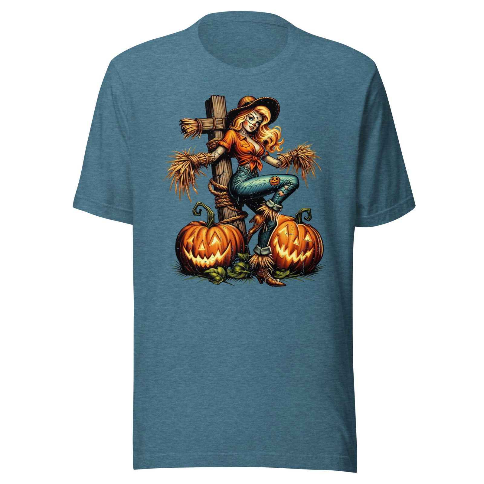 Heather Blue Retro Halloween Scarecrow T-shirt