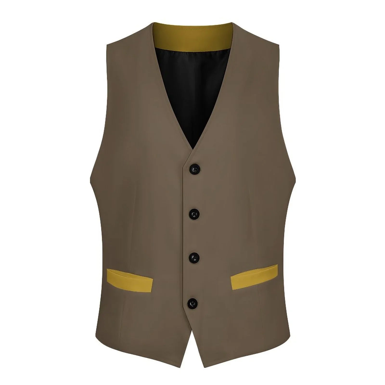 Dark Brown Sleeveless Suit Vest | Deep Deep Gold Pockets Accents YVDdesign Dark Brown Sleeveless Suit Vest | Deep Deep Gold Pockets Accents YVDdesign