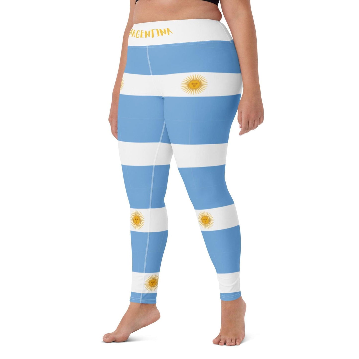 High-waisted Argentina blue and white striped gym leggings
