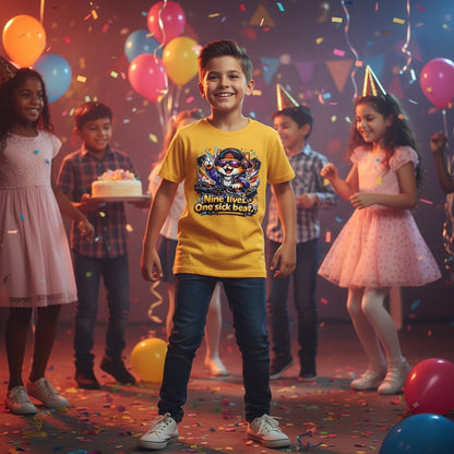 High quality print of cartoon cat DJ on kids clothing