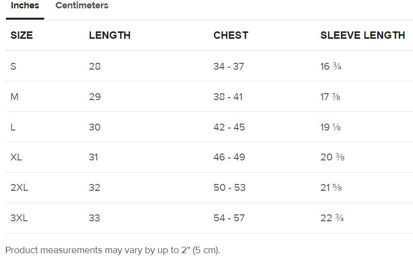 Inches Size Guide