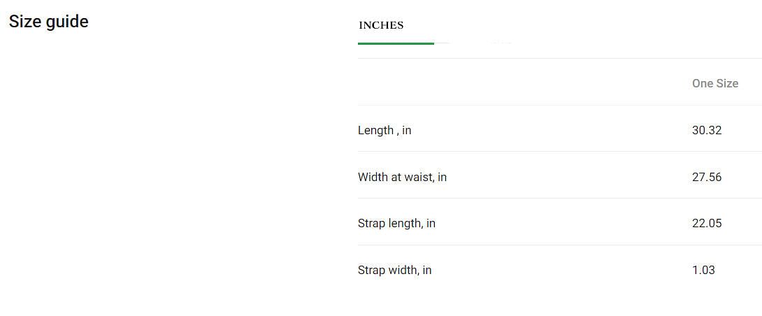 Inches size guide apron