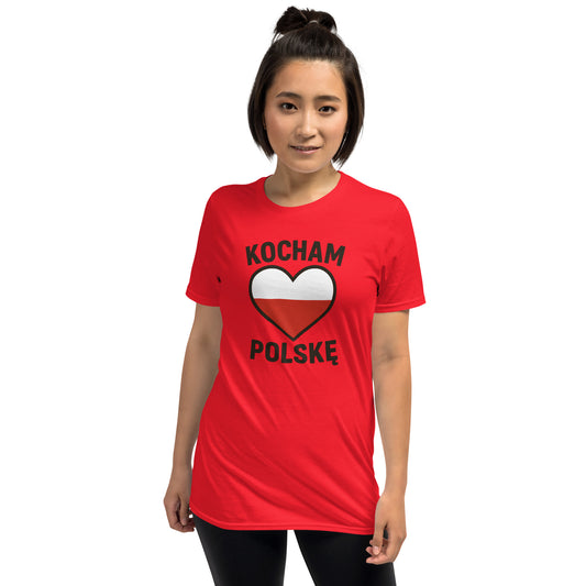 Kocham Polskę T-shirt with heart and Polish flag design