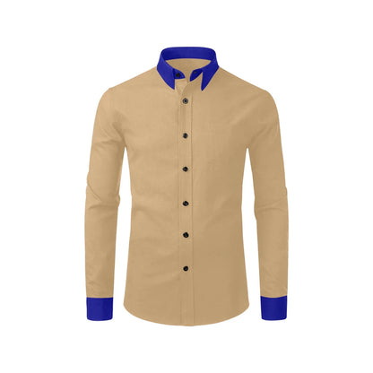 Light Brown Dress Shirt With Deep Navy Blue Collar And Cuffs XL / Light Brown Light Brown Dress Shirt With Deep Navy Blue Collar And Cuffs XL / Light Brown