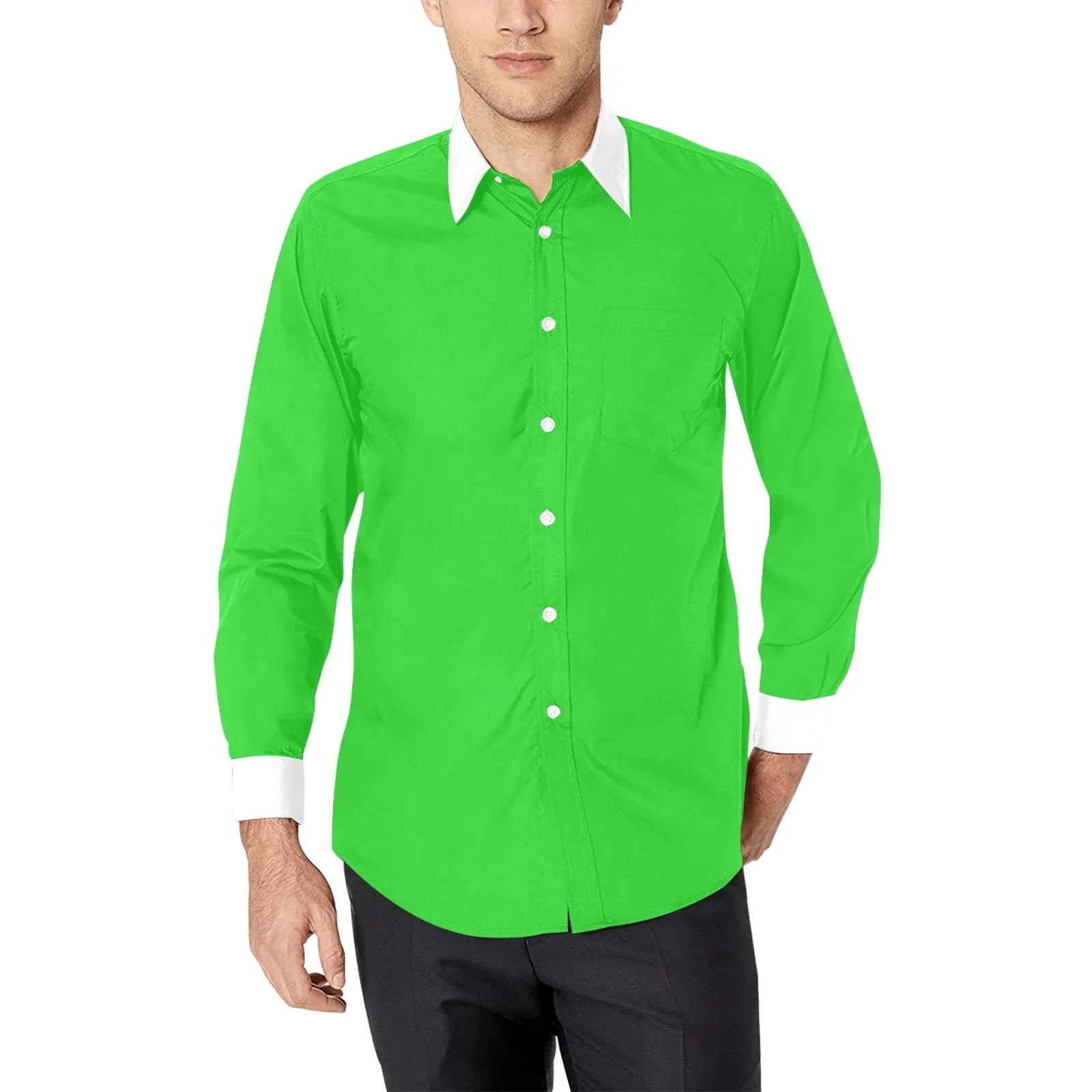 Light Green Dress Shirt With White Collar And Cuffs | YVDdesign L Light Green Dress Shirt With White Collar And Cuffs | YVDdesign L