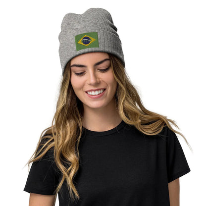 Light grey melange Brazil flag beanie