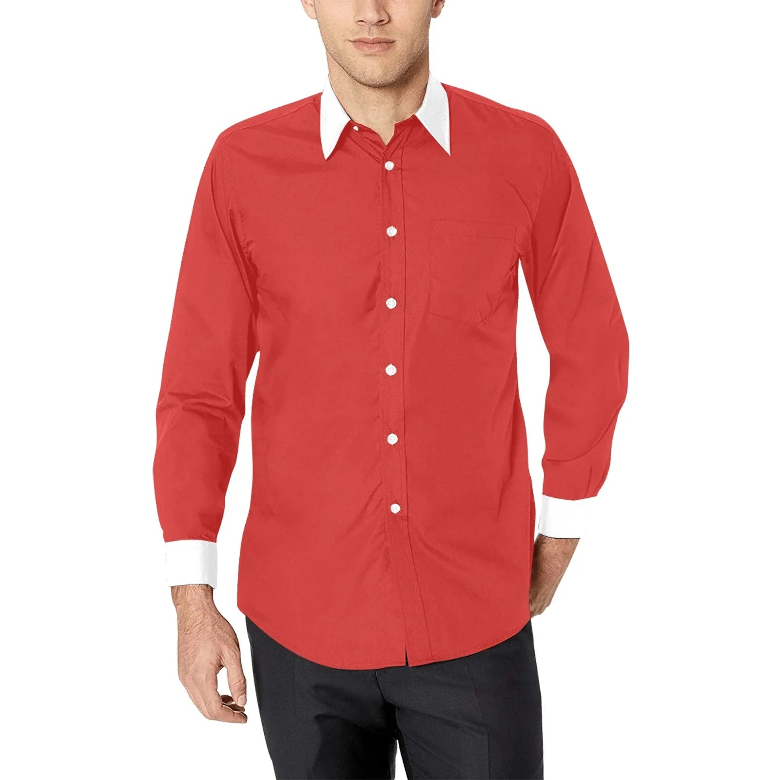 Red Dress Shirt With White Collar And Cuffs | YVDdesign XL Red Dress Shirt With White Collar And Cuffs | YVDdesign XL