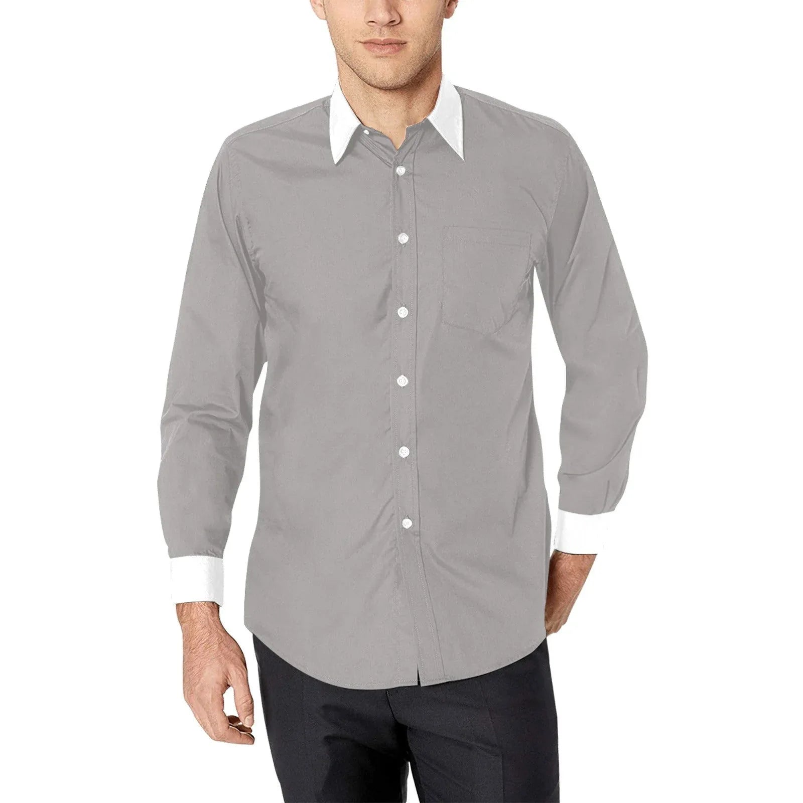 Grey Dress Shirt With White Collar and Cuffs | YVDdesign M Grey Dress Shirt With White Collar and Cuffs | YVDdesign M