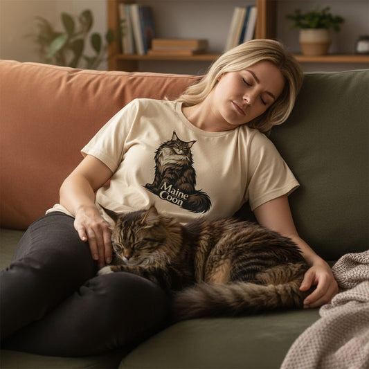 Maine Coon t shirt for cat lovers cream color