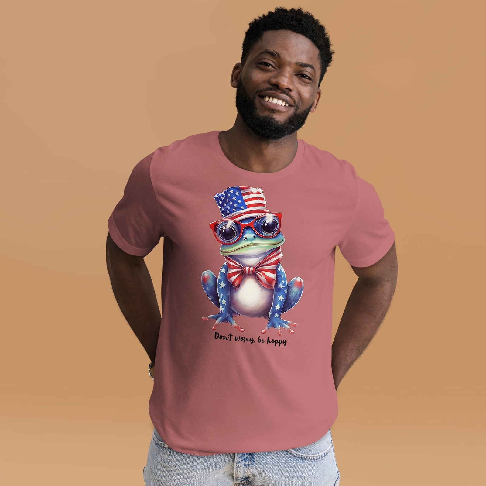 Man With Cute Patriotic Frog Tshirt 