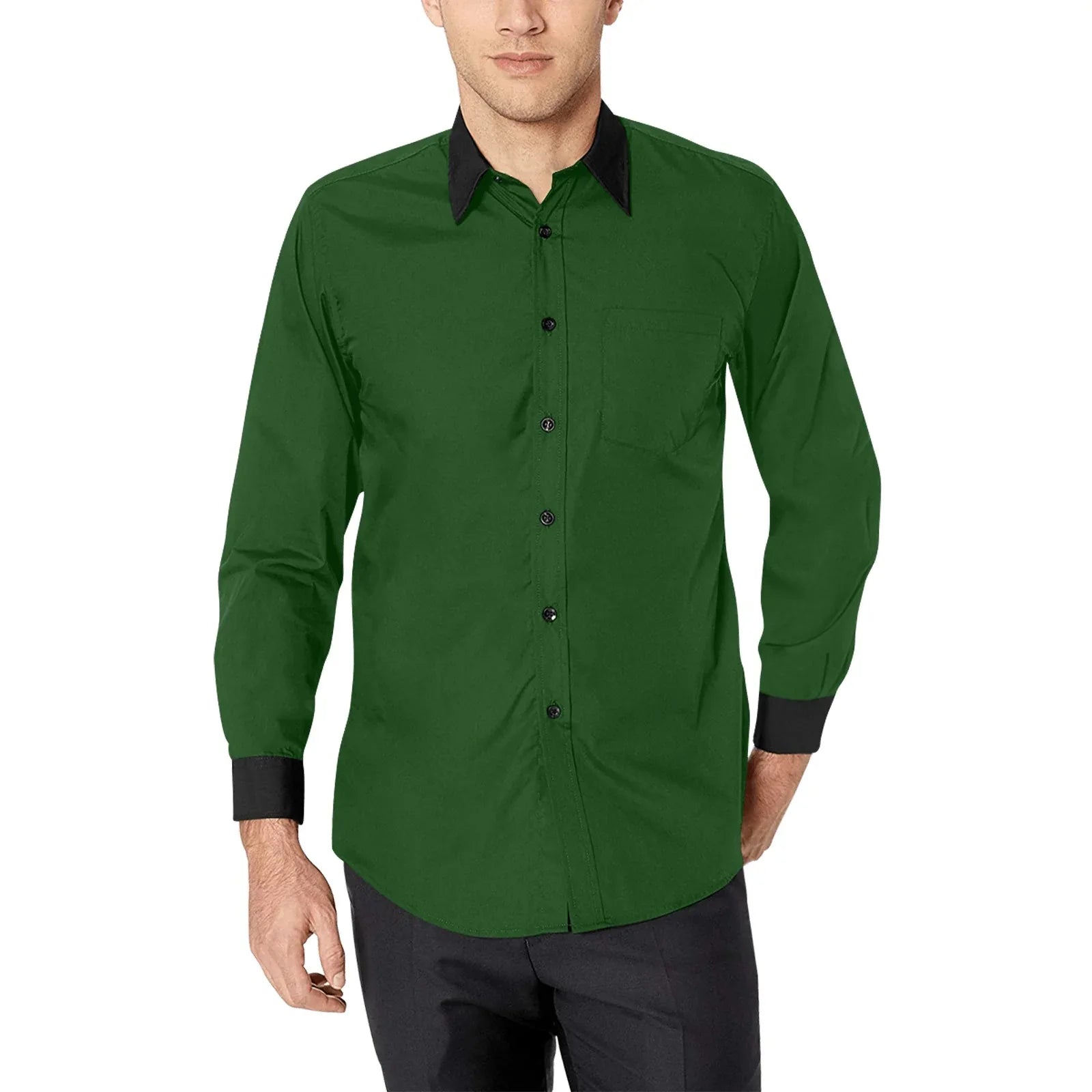 Dark Green Dress Shirt With Black Collar And Cuffs | YVDdesign Dark Green Dress Shirt With Black Collar And Cuffs | YVDdesign