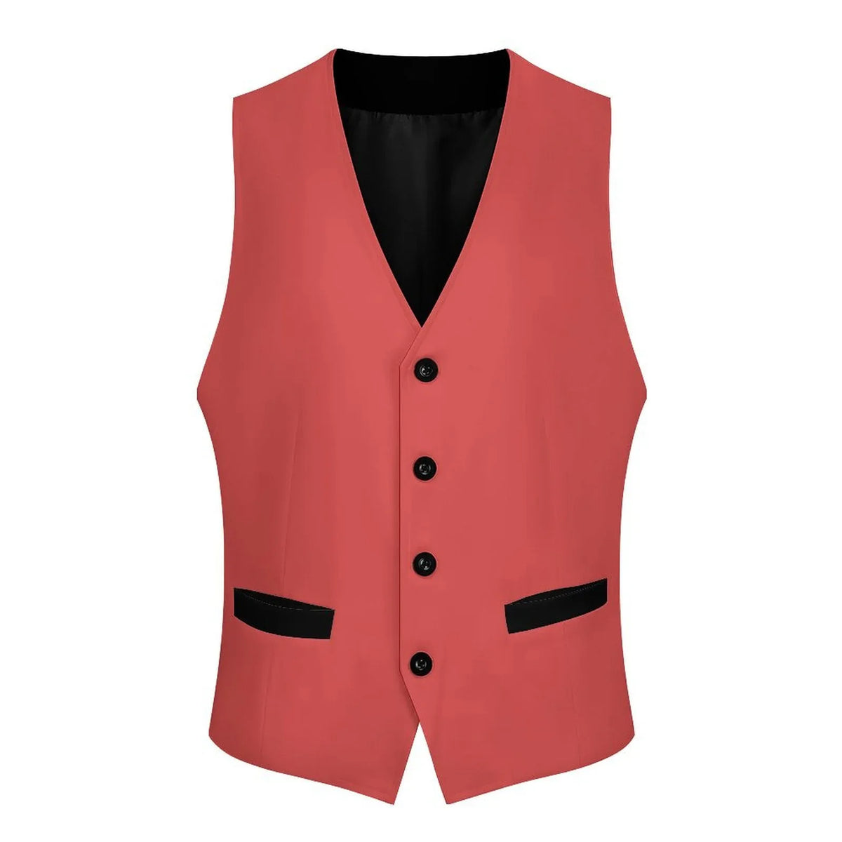 Men's red suit vest with a classic V-neck and four-button front