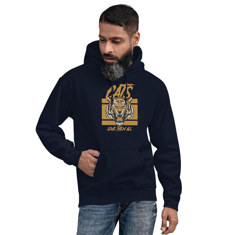 Minimalist yet bold tiger design on a soft blue cotton hoodie
