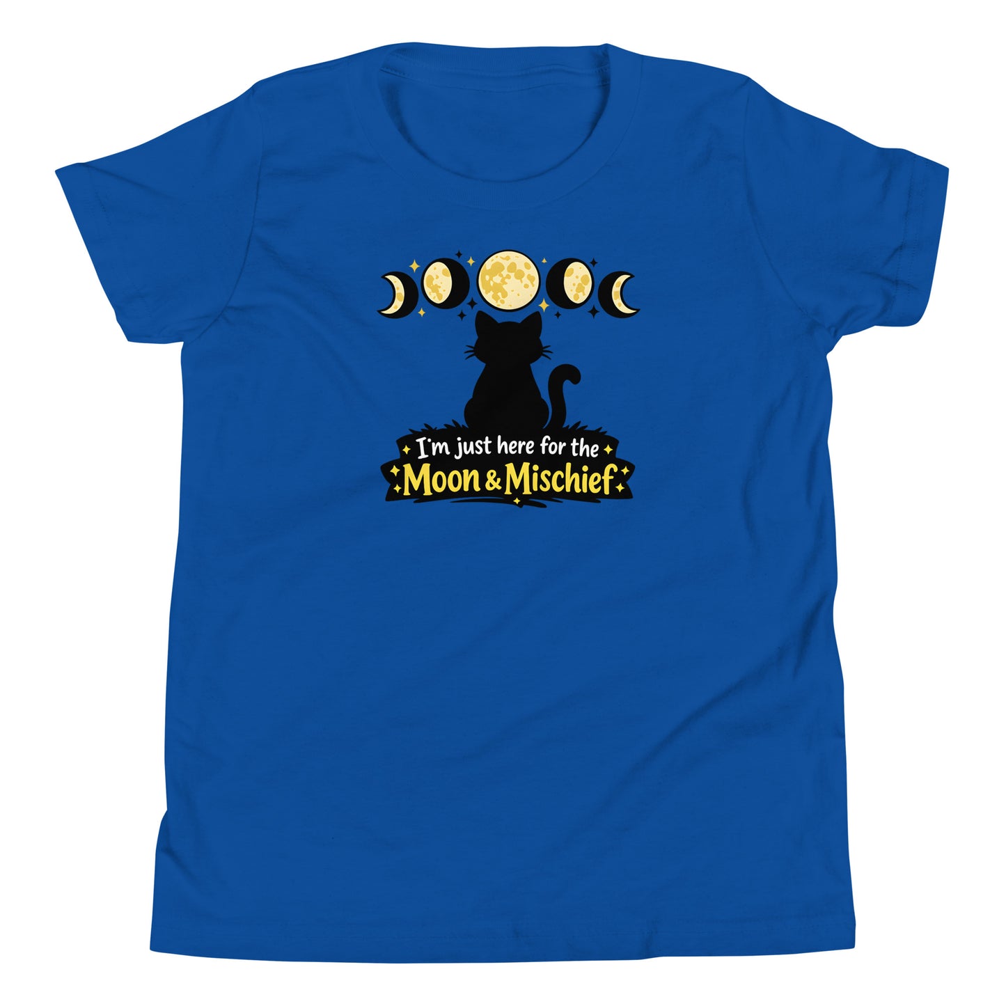 Moon phases black cat youth t-shirt graphic design