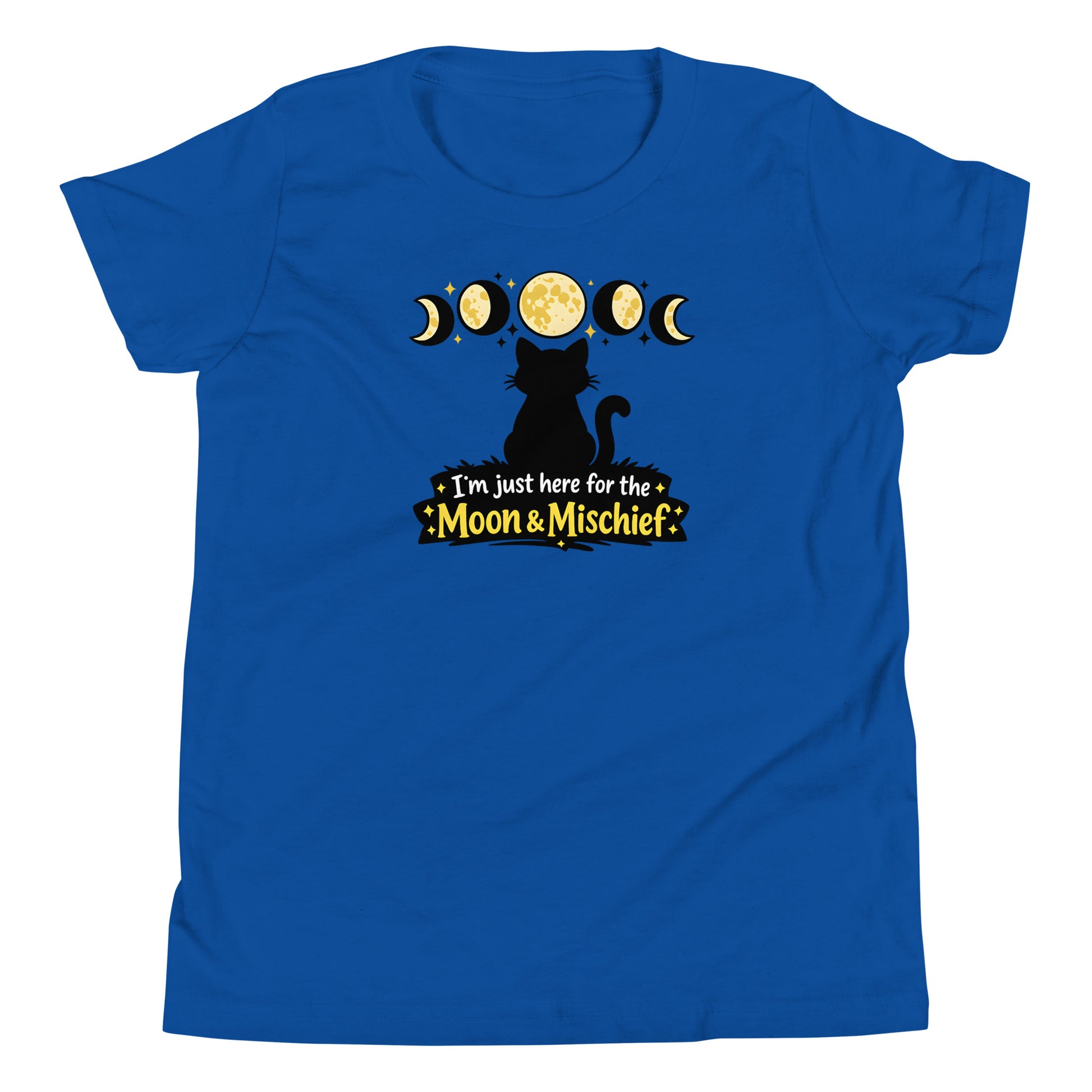 Moon phases black cat youth t-shirt graphic design