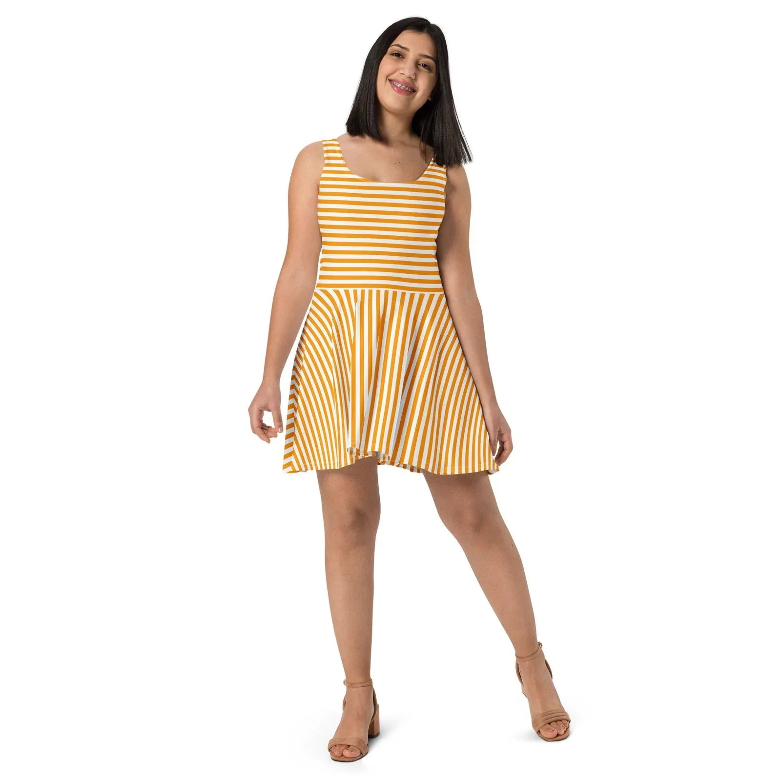 Orange Striped Dress | Sleeveless Skater Dress