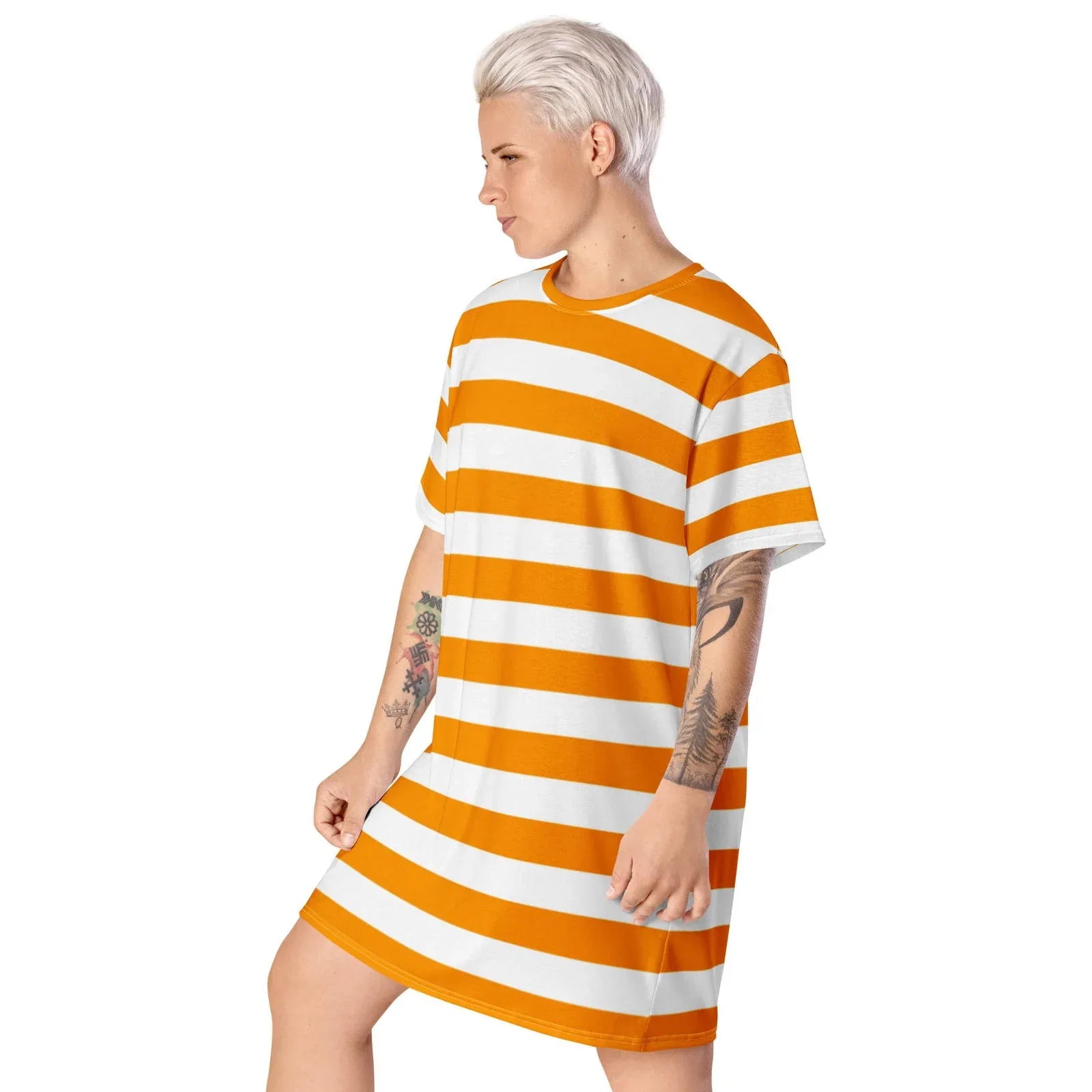 open lace back dress Orange White Striped Oversized T-Shirt Dress 2XS open lace back dress Orange White Striped Oversized T-Shirt Dress 2XS