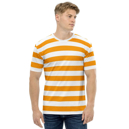 Orange and white striped shirt for men casual summer outfit