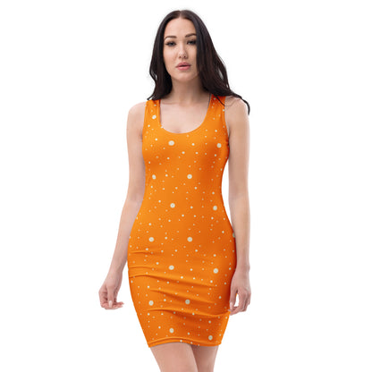 Orange sleeveless polka dot dress