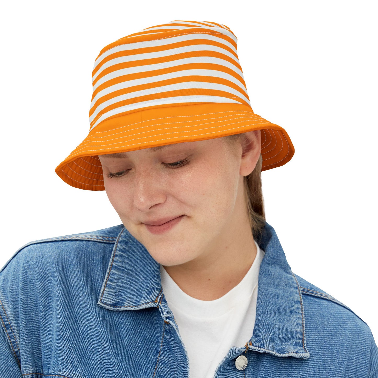 Orange striped bucket hat for summer