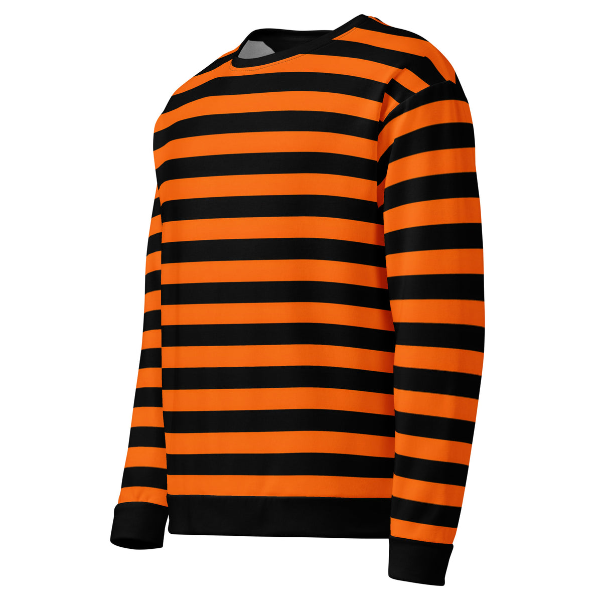 Orange striped sweatshirt with black horizontal stripes