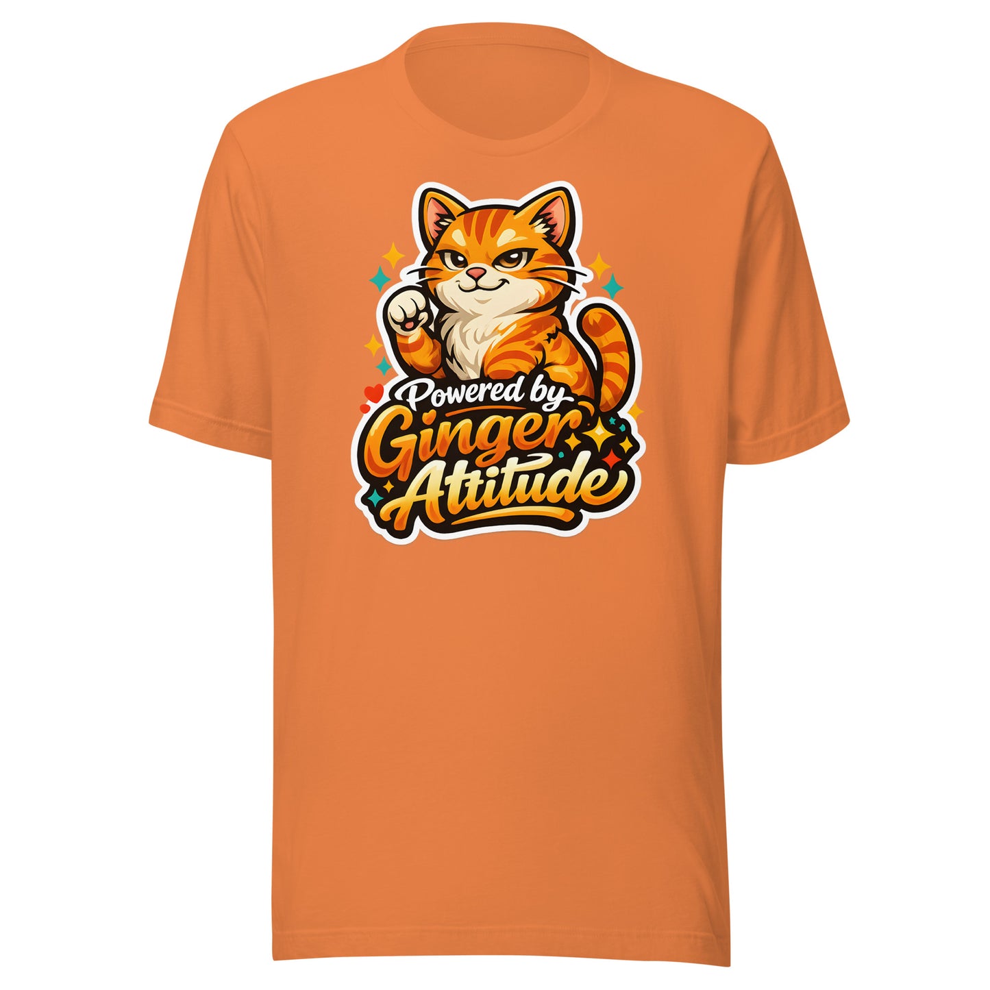 Orange tabby cat T-shirt with ginger cat quote powered by ginger attitude