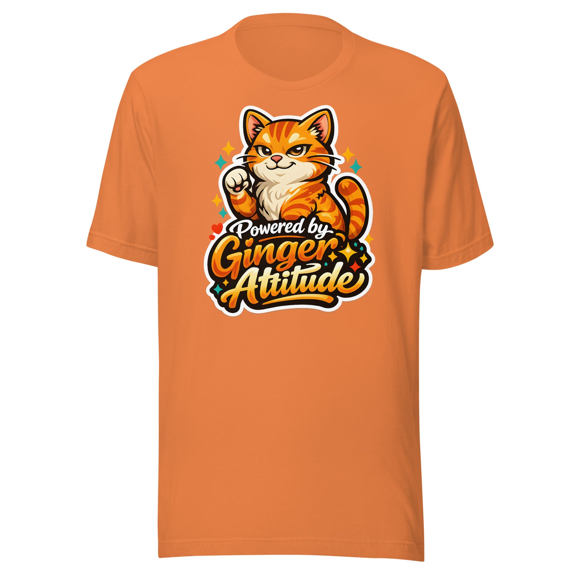 Orange tabby cat T-shirt with ginger cat quote powered by ginger attitude