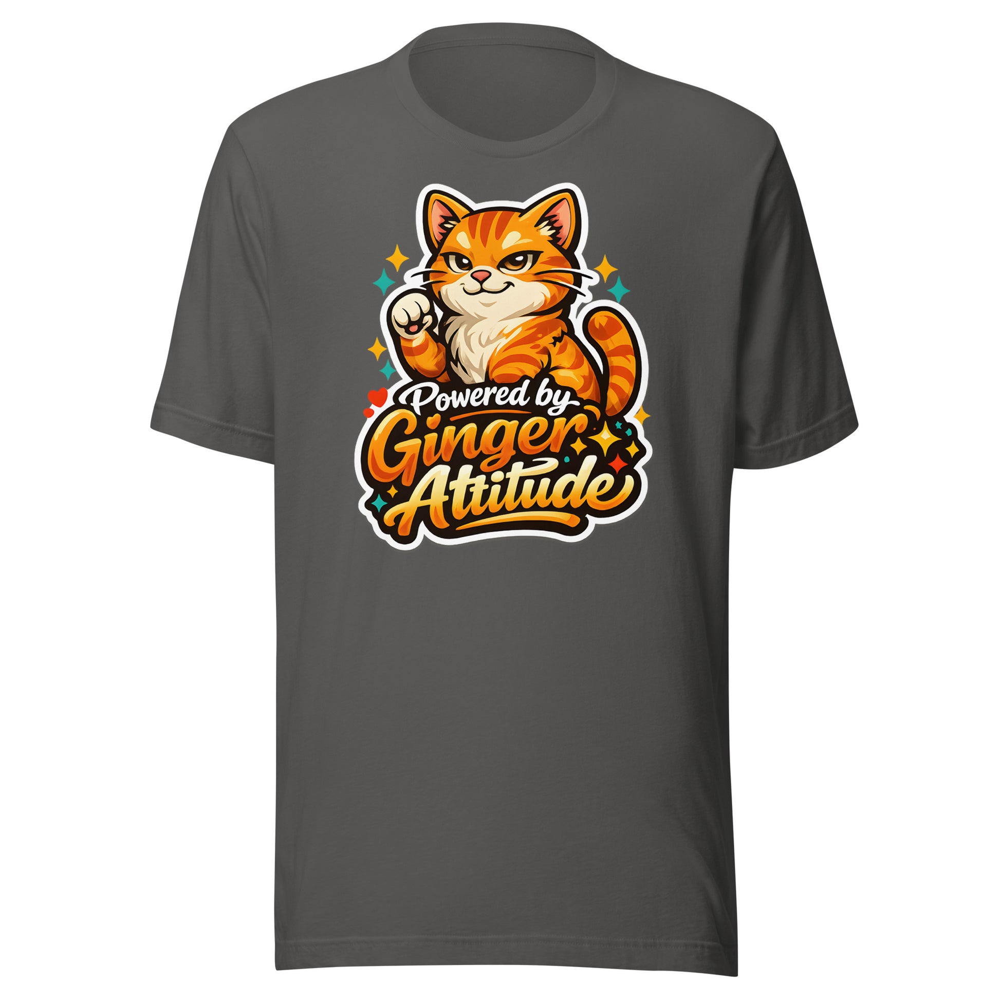 Orange tabby cat apparel with playful cat illustration
