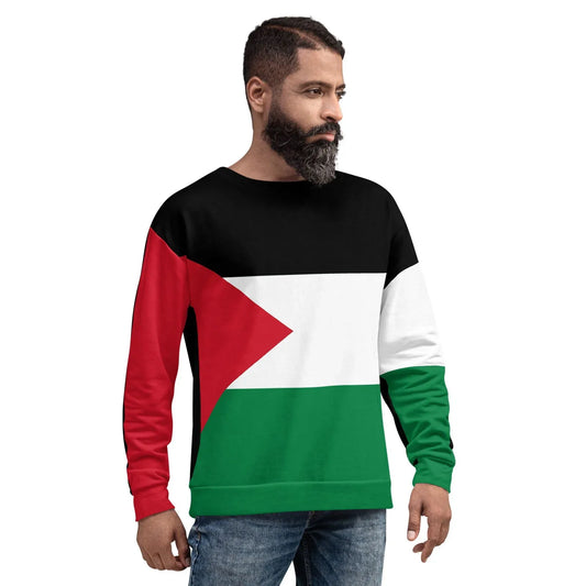 Palestine sweatshirt featuring Palestinian flag colors, front product view