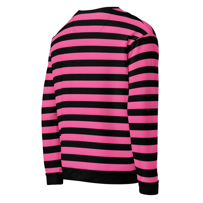 Pink and black horizontal striped unisex sweatshirt for gothic and grunge fashion