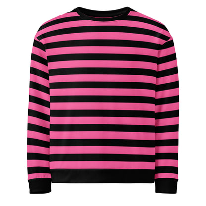Pink and black striped sweatshirt with bold horizontal stripes