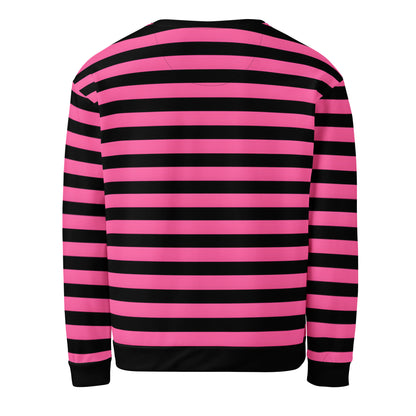 Pink black striped crewneck sweatshirt for alternative fashion
